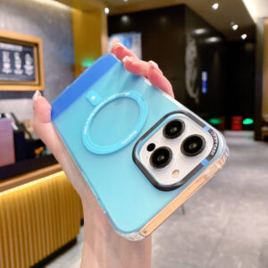 For iPhone 14 PC + TPU IMD MagSafe Magnetic Phone Case(Blue)