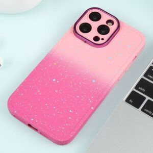 For iPhone 14 Gradient Starry Silicone Phone Case with Lens Film(Pink Red)