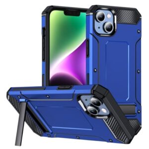 For iPhone 14 Matte Holder Phone Case(Dark Blue)