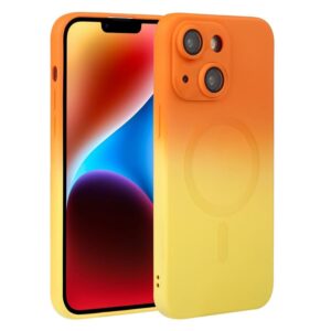 For iPhone 14 Liquid TPU Silicone Gradient MagSafe Phone Case(Orange Yellow)