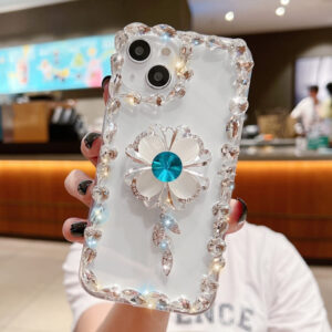 For iPhone 14 Sunflower Diamond Phone Case(Transparent)